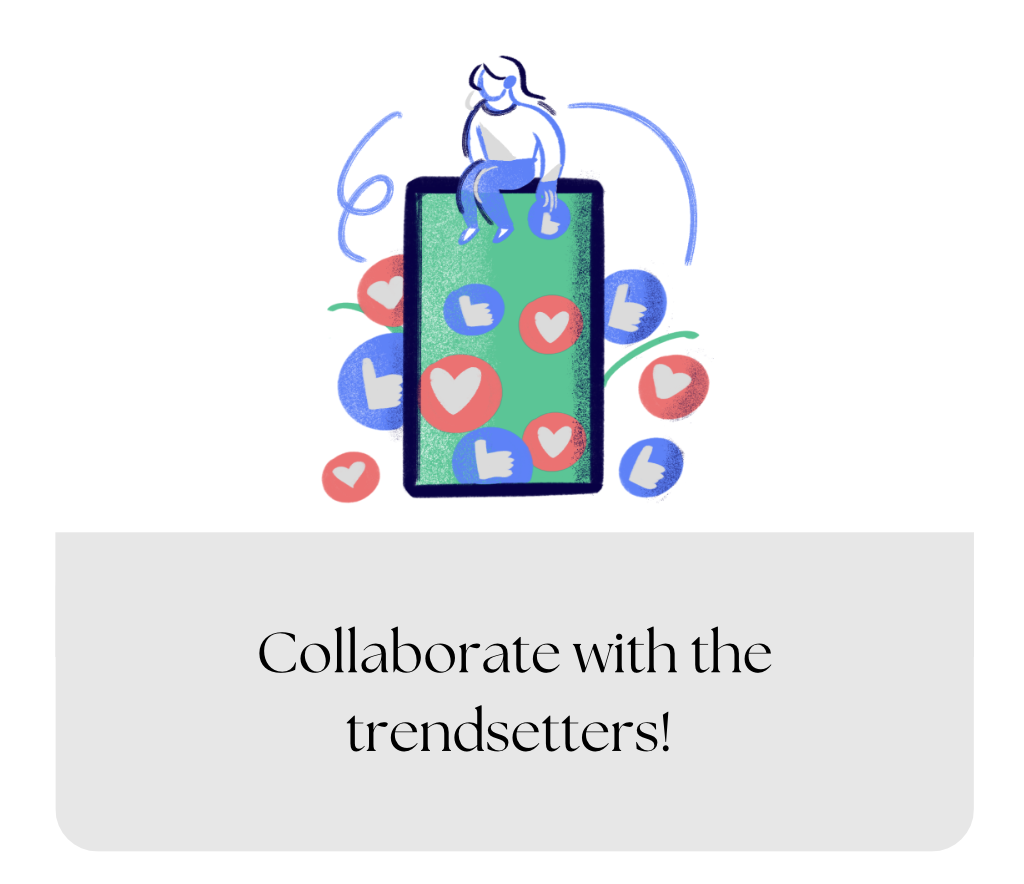 A person sitting on a phone with a heart and thumbs up. Illustrating the concept of 'Working with Influencers'